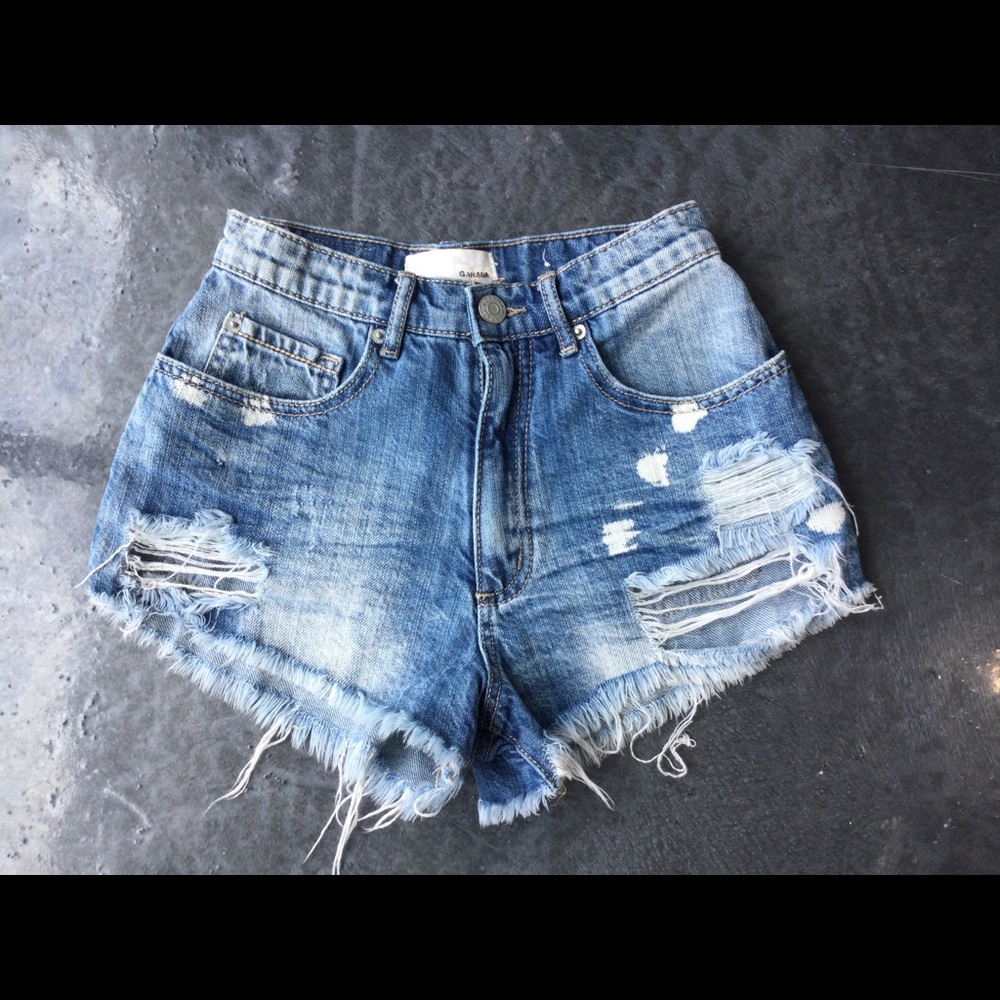 Garage High Waist Blue Denim Ripped Style Shorts